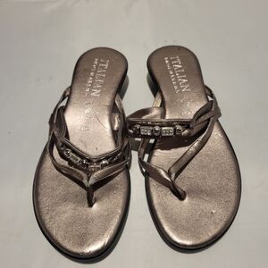 Italian Shoemakers Silver Sandals with T-Strap Design